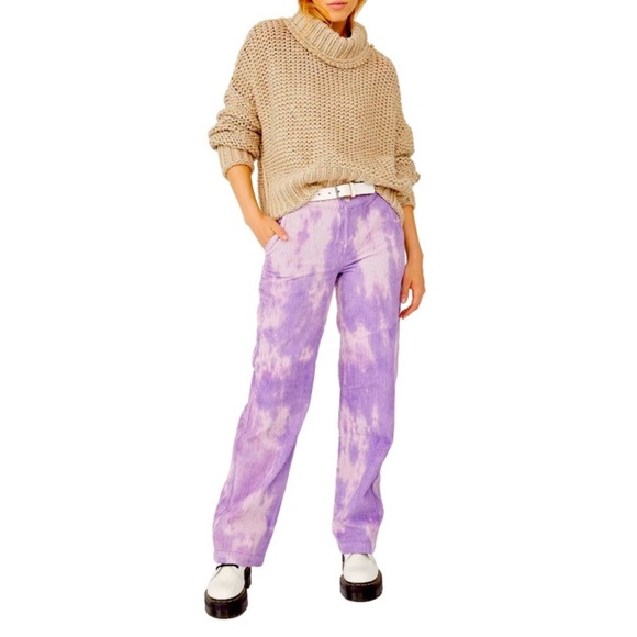 Free People •We The Free Reese Purple Tie Dye Straight Leg Corduroy Pants 28 NWT - Picture 2 of 10